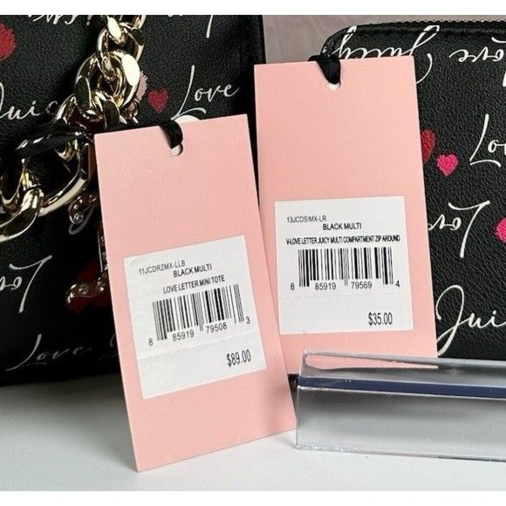 Juicy Couture Love Letter Mini Tote Purse & Wallet Set Black NWT Y2K Style - Picture 15 of 15